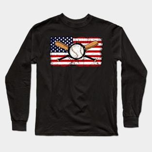 Patriotic Baseball 4th Of July Men USA American Flag Long Sleeve T-Shirt